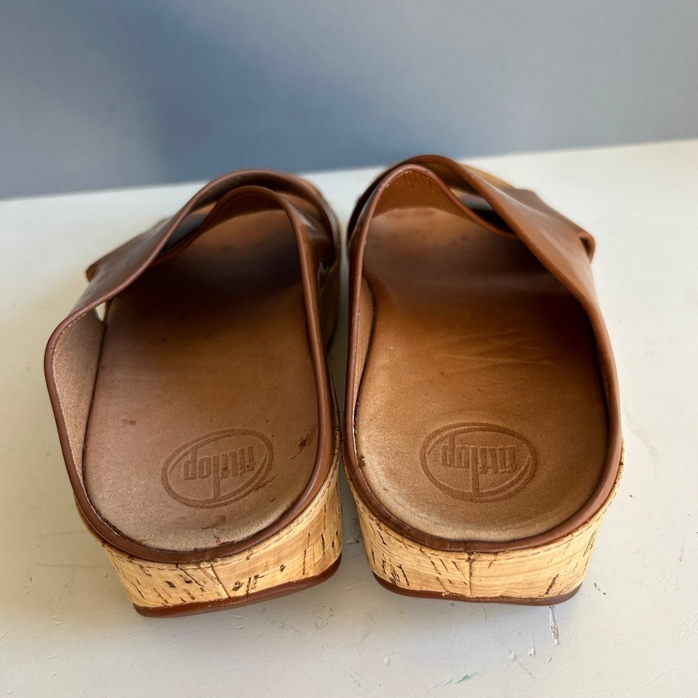 FitFlop wedge sandals womens size 8 KYS Brown Leather Criss Cross minimalist - Picture 4 of 9